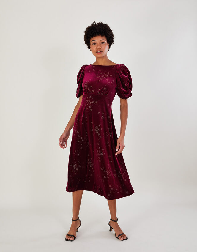 Kaitlin Star Nailhead Midi Dress, Red (RED), large