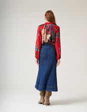 One Hundred Stars Primula Pussybow Blouse, Red (BERRY), large