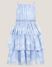 Lily Floral Print Tiered Dress, Blue (BLUE), large