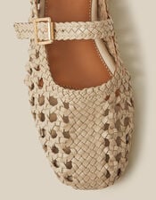 Bessy Woven Leather Mary Jane Ballet Flats, Ivory (IVORY), large