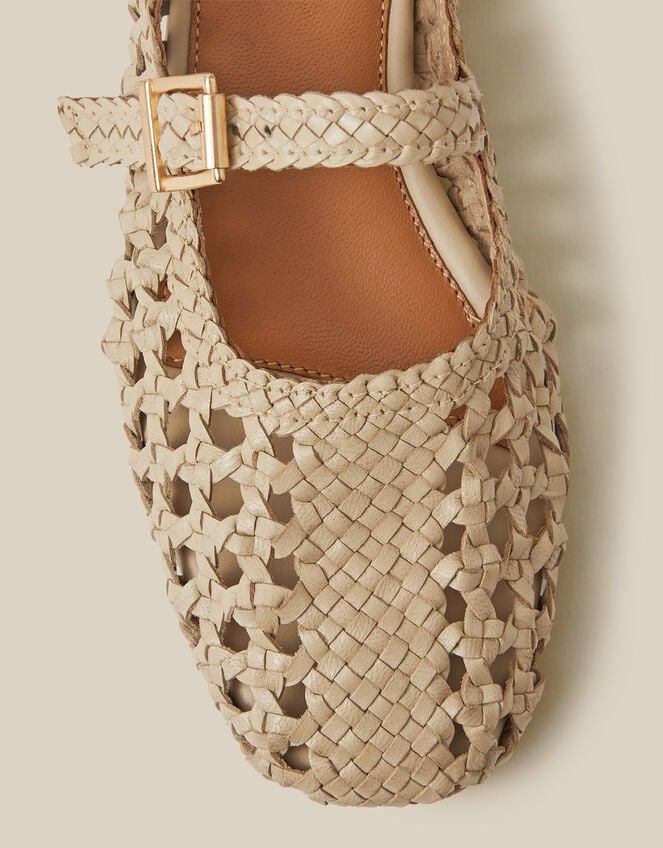 Bessy Woven Leather Mary Jane Ballet Flats, Ivory (IVORY), large