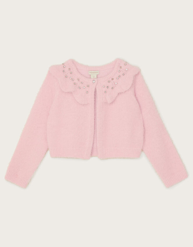 Fluffy Gem Collar Bolero Cardigan, Pink (PINK), large