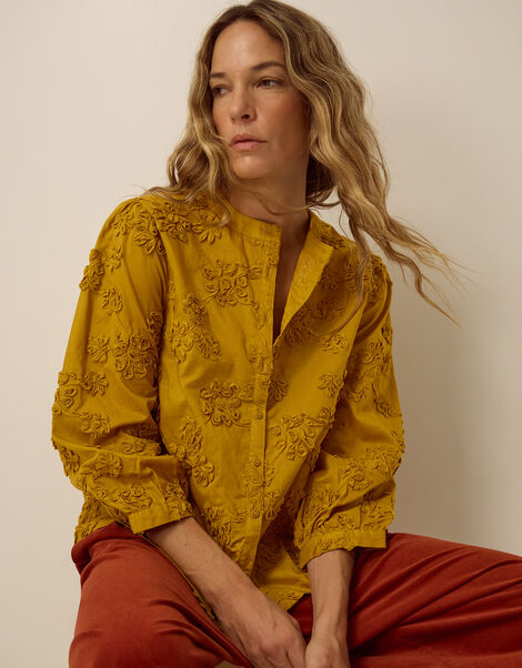 Blair Floral Appliqu&eacute; Blouse, Yellow (OCHRE), large