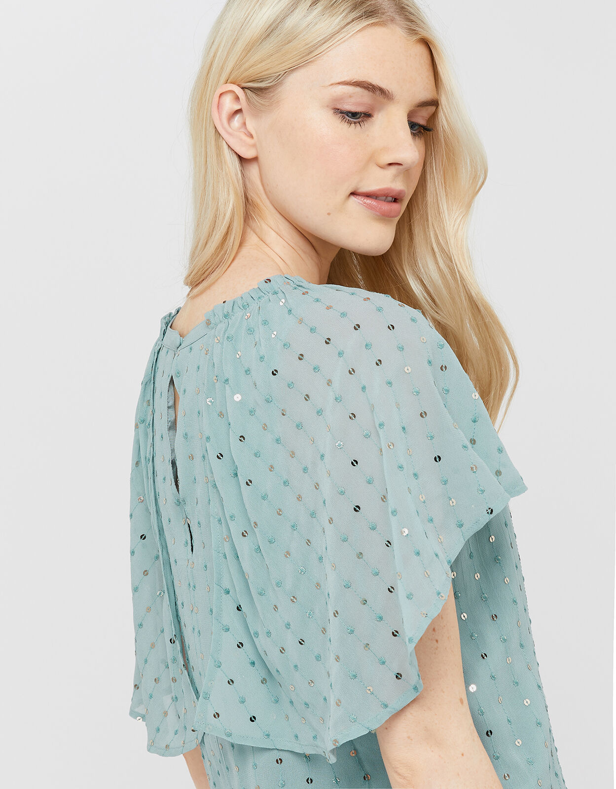 Dottie Sequin Cape Sleeve Top Blue