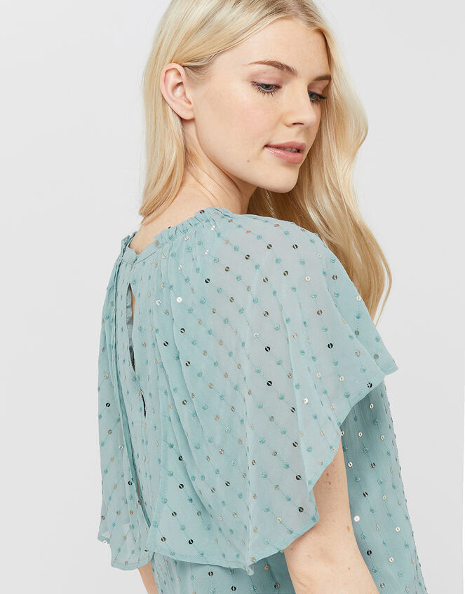 Dottie Sequin Cape Sleeve Top, Blue (BLUE), large