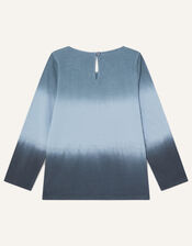 Ombre Heart Long Sleeve T-Shirt, Blue (BLUE), large