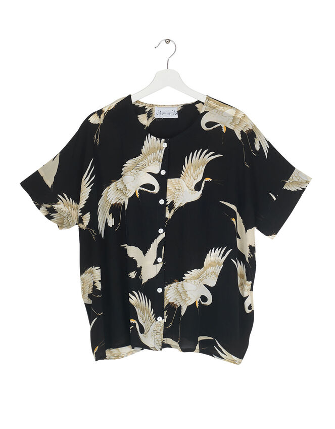 One Hundred Stars Stork Print Top, Black (BLACK), large