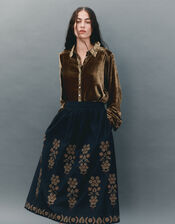 East Sophia Floral Embroidered Midi Skirt, Blue (NAVY), large