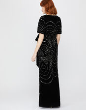 Hanna Embellished Velvet Maxi Dress, Black (BLACK), large