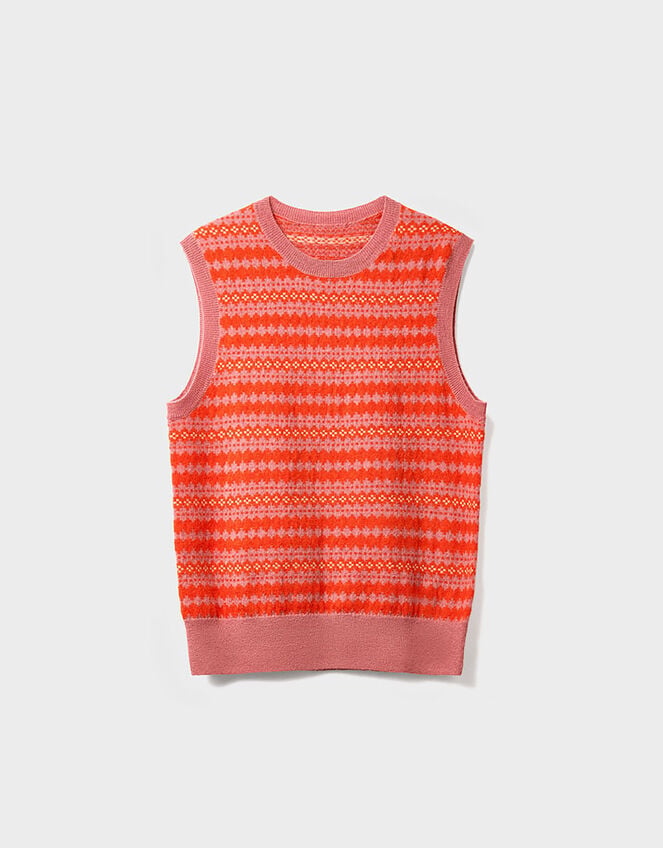 East Becky Alpaca and Cashmere Fairisle Tank, Orange (ORANGE), large