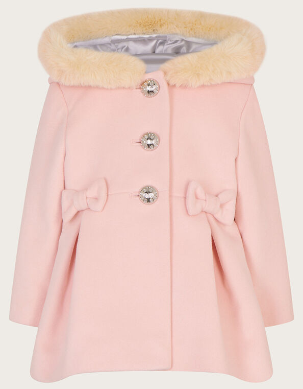 Baby Bow Hooded Coat, Pink (PALE PINK), large