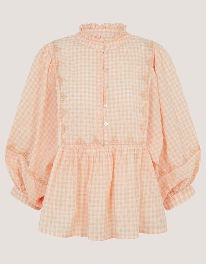 Jemima Embroidered Gingham Blouse, Orange (PEACH), large
