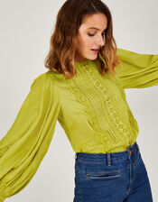 Arlo Lace Trim Blouse, Yellow (OCHRE), large