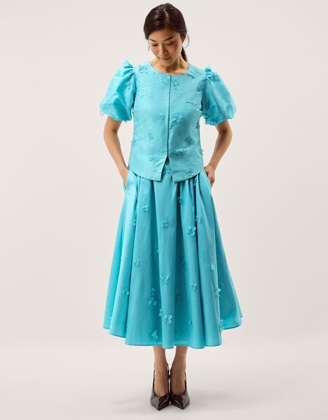 Odette Puff Sleeve Floral Appliqu&eacute; Jacket, Blue (PALE BLUE), large