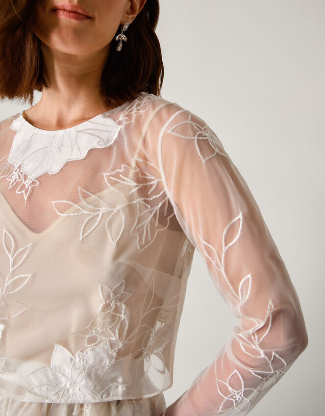 Rhea Floral Embroidered Mesh Wedding Top, Ivory (IVORY), large