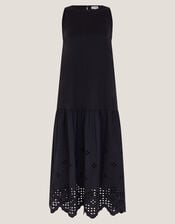 Fable Broderie Drop Waist Midi Dress, Black (BLACK), large