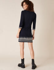 Cornelli Trim Knit Dress, Blue (NAVY), large