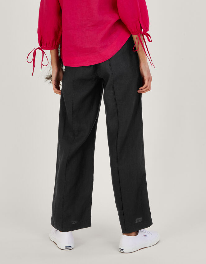 Linen Wide Leg Pull On Trousers, Black (BLACK), large