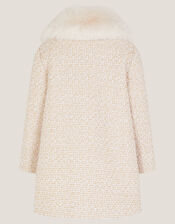 Baby Tweed Faux Fur Collar Coat, Cream (CREAM), large