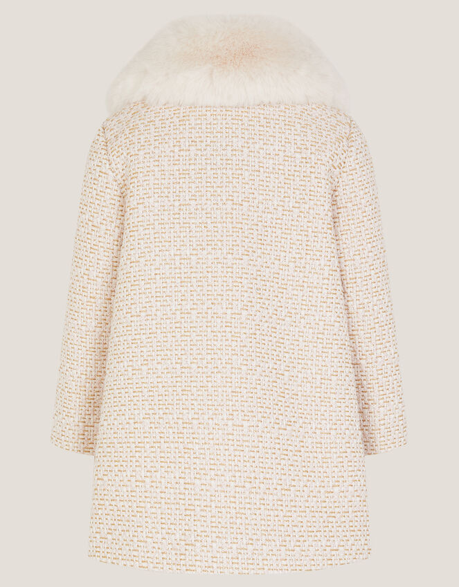 Baby Tweed Faux Fur Collar Coat, Cream (CREAM), large