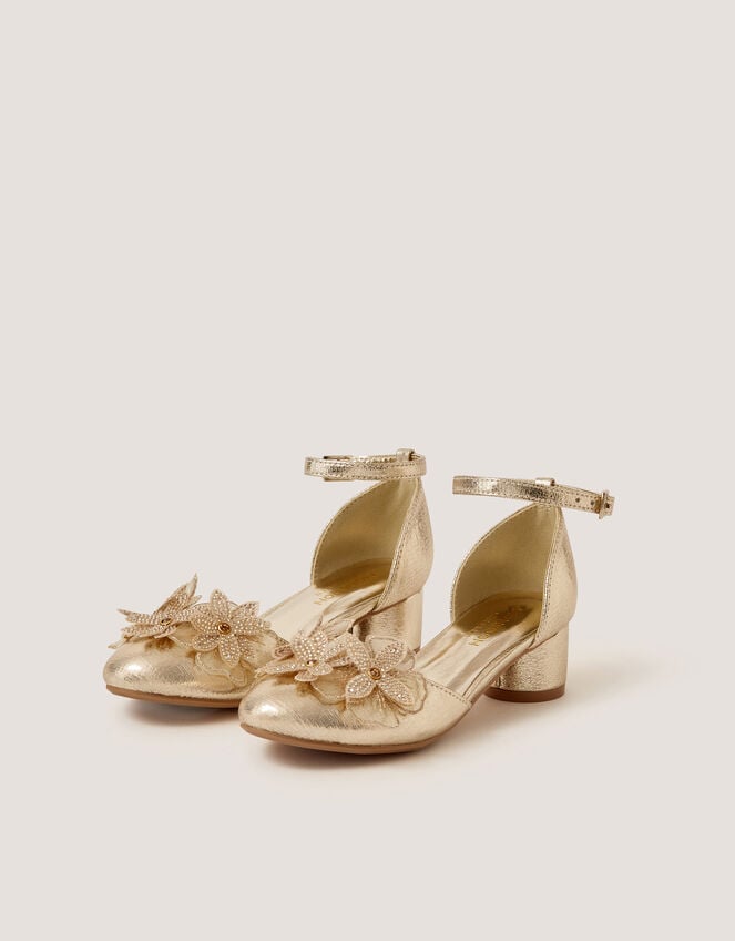 Diamant&eacute; Flower Block Heels, Gold (GOLD), large