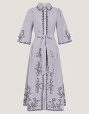 Kirsty Embroidered Stripe Midi Shirt Dress, Blue (NAVY), large