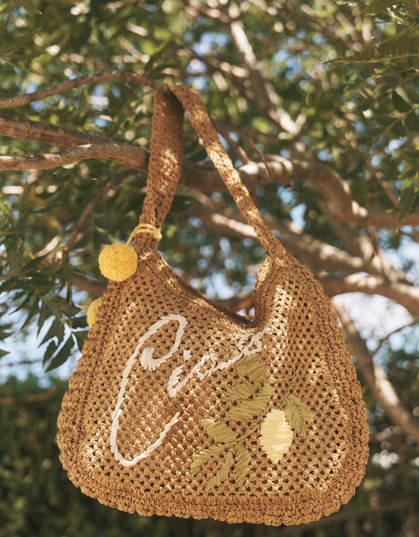 Ada Embroidered Woven Shoulder Bag, , large