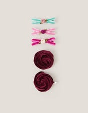 5-Pack Rose Bow Hair Clips, , large