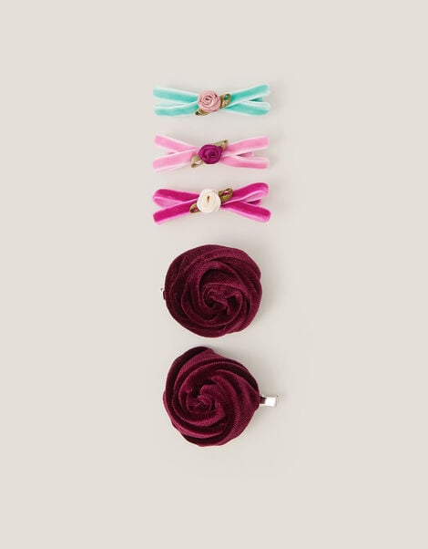 5-Pack Rose Bow Hair Clips, , large