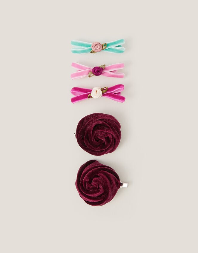 5-Pack Rose Bow Hair Clips, , large