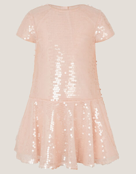 Sequin Drop Waist Dress, Pink (PALE PINK), large