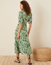 Printed Dress in Linen Blend, Green (KHAKI), large