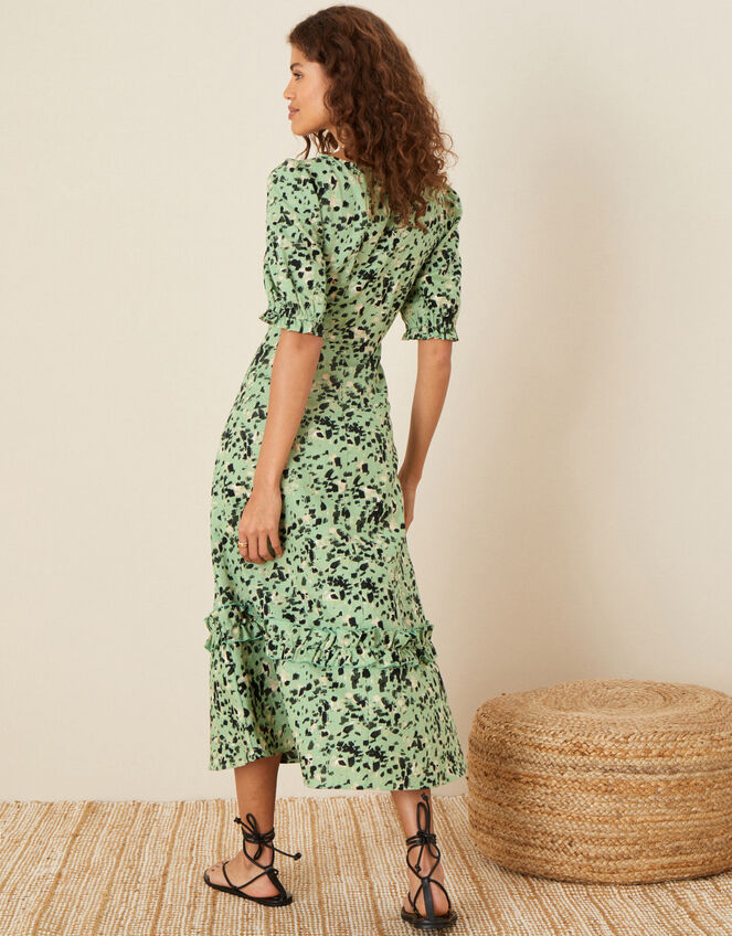 Printed Dress in Linen Blend, Green (KHAKI), large