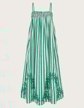 Dorita Sleeveless Stripe Embroidered Midi Dress, Green (GREEN), large
