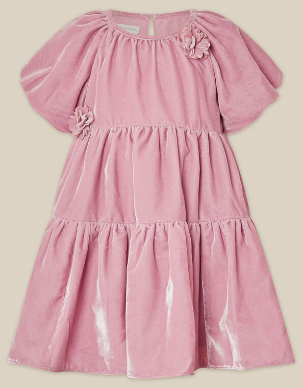 Baby Leila Corsage Velvet Party Dress, Pink (PINK), large