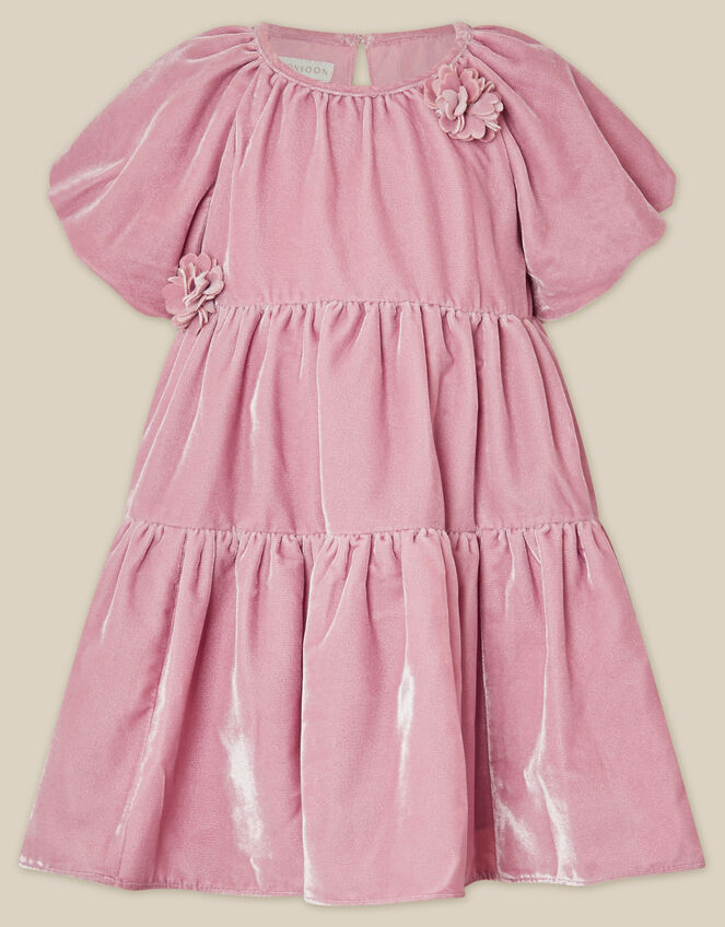 Baby Leila Corsage Velvet Party Dress, Pink (PINK), large