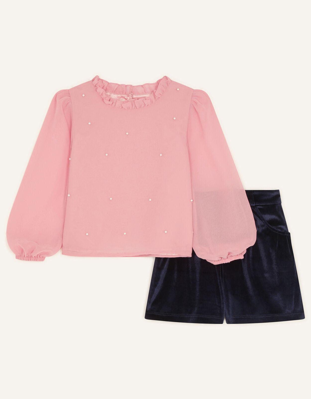 Pearl Top and Velvet Shorts Set Blue Girls Sets Outfits