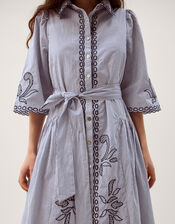 Kirsty Embroidered Stripe Midi Shirt Dress, Blue (NAVY), large