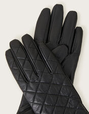 Quilted Leather Gloves, Black (BLACK), large