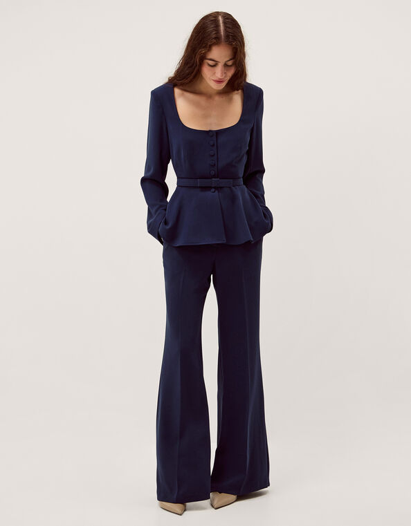 Erin Belted Peplum Jacket, Blue (NAVY), large