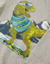 Snowboard Dinosaur Long Sleeve Top, Grey (GREY), large