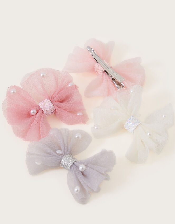 Pearl Tutu Bow Hair Clips 4 Pack, , large