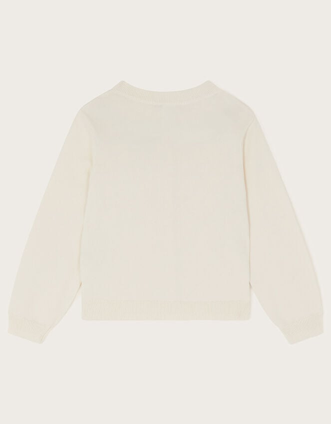 Floral Embroidered Pointelle Cardigan, Ivory (IVORY), large