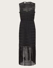 Dixie Embroidered Overlay Tassel Dress, Black (BLACK), large