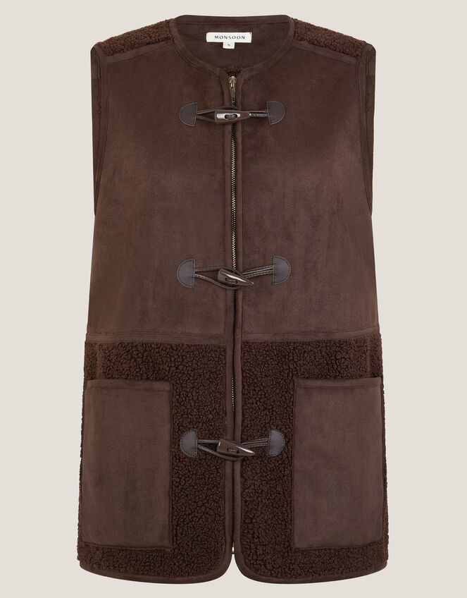 Teri Faux Shearling Duffle Gilet, Brown (CHOCOLATE), large