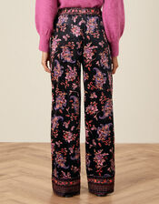 Paisley Print Velvet Trousers, Black (BLACK), large