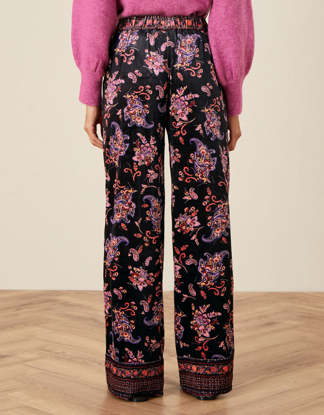 Paisley Print Velvet Trousers, Black (BLACK), large