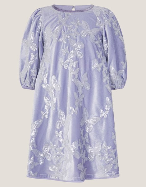 Sequin Butterfly Velvet Party Dress, Purple (LILAC), large