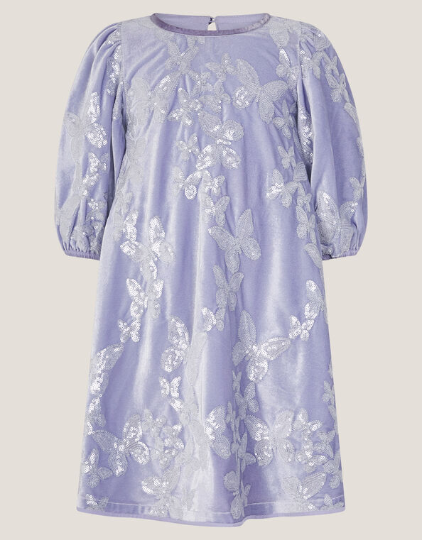 Sequin Butterfly Velvet Party Dress, Purple (LILAC), large