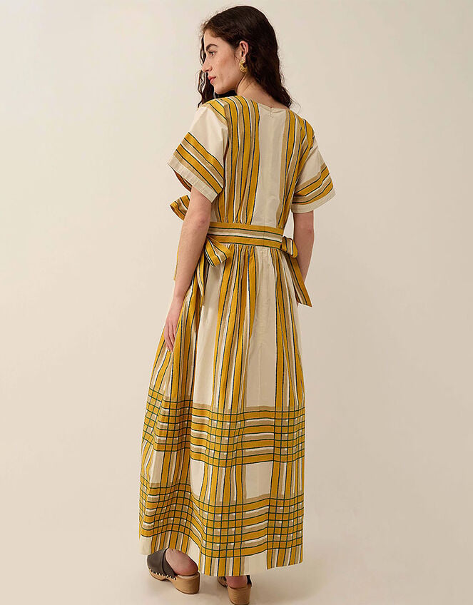 East Alana Hand-Woodblock Stripe Dress, Yellow (YELLOW), large